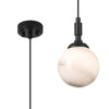 Loughton IP44 Single Drop Pendant in Satin Black with Round Glass Grey & White Marble Effect Diffuser