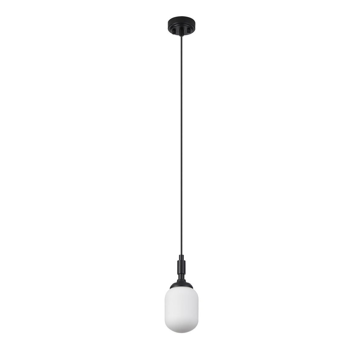 Loughton IP44 Single Drop Pendant in Satin Black with Smooth Tubular Glass Opal Diffuser