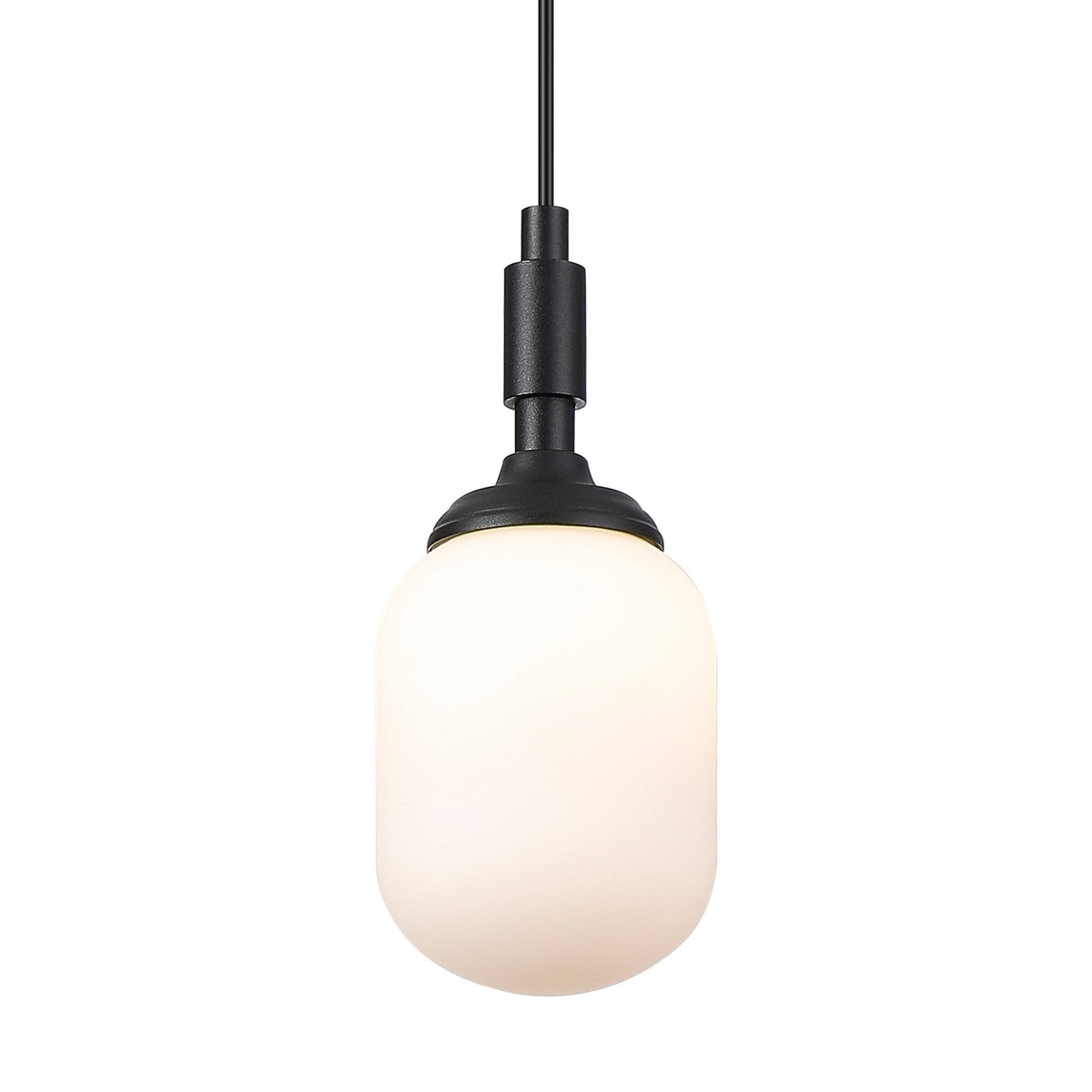 Loughton IP44 Single Drop Pendant in Satin Black with Smooth Tubular Glass Opal Diffuser