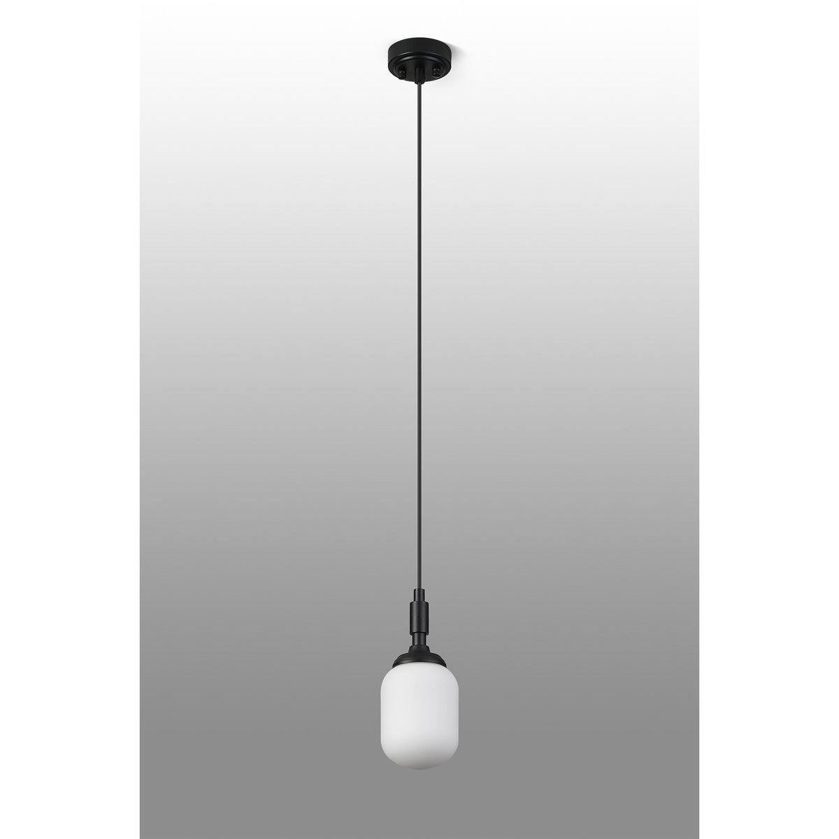 Loughton IP44 Single Drop Pendant in Satin Black with Smooth Tubular Glass Opal Diffuser