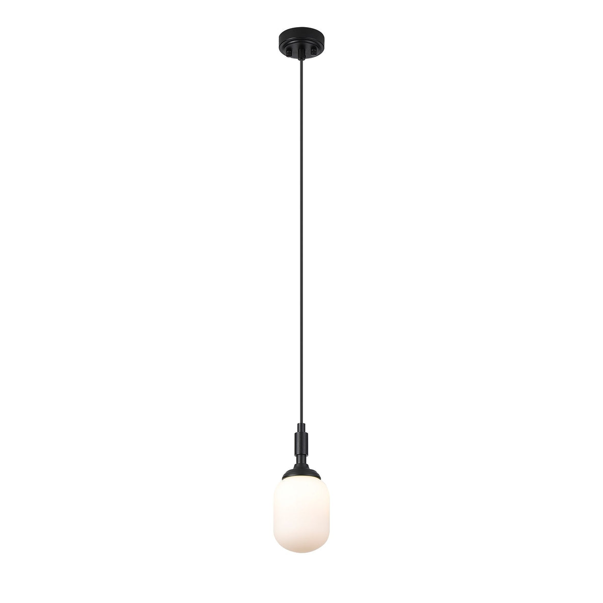 Loughton IP44 Single Drop Pendant in Satin Black with Smooth Tubular Glass Opal Diffuser