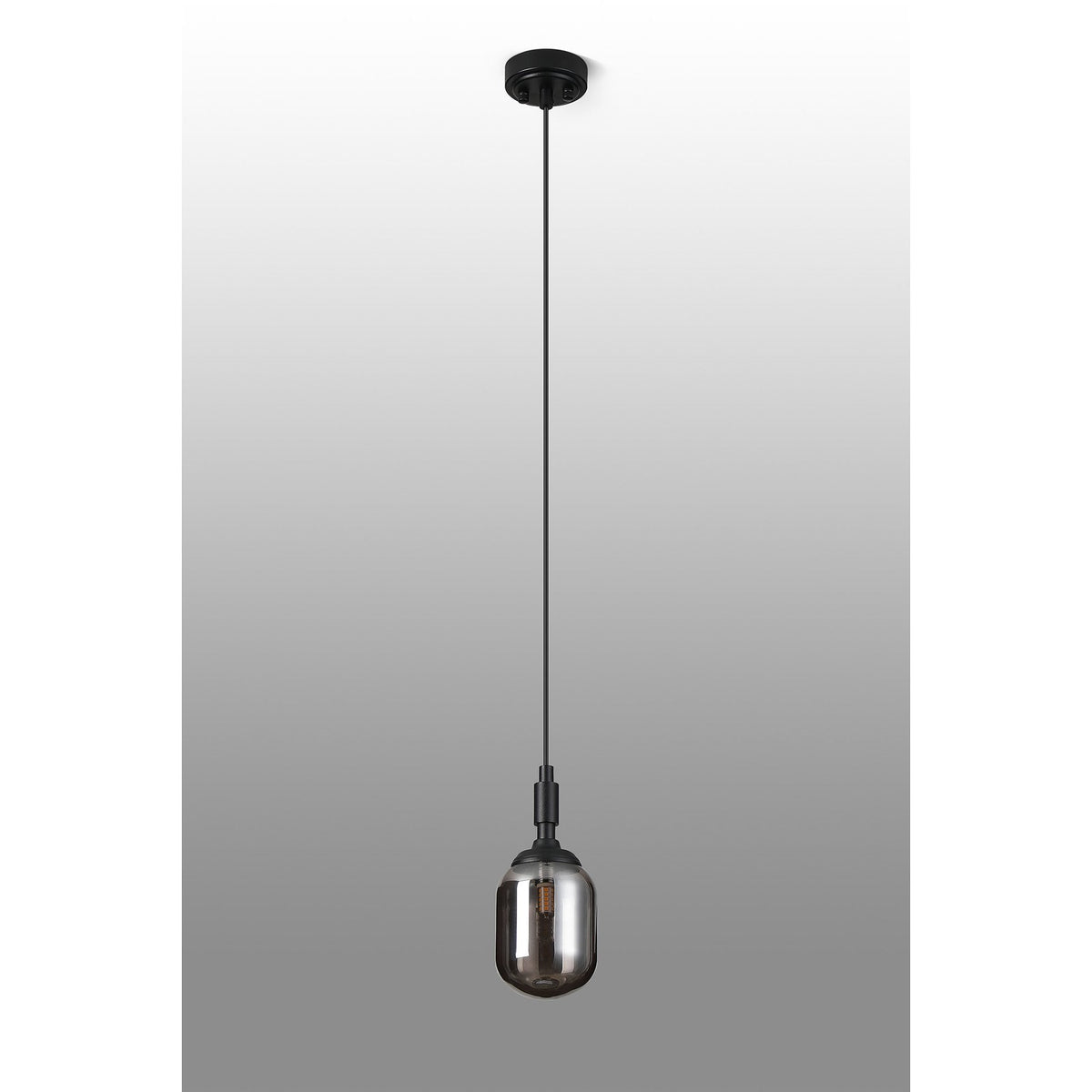 Loughton IP44 Single Drop Pendant in Satin Black with Smooth Tubular Glass Smoked Diffuser