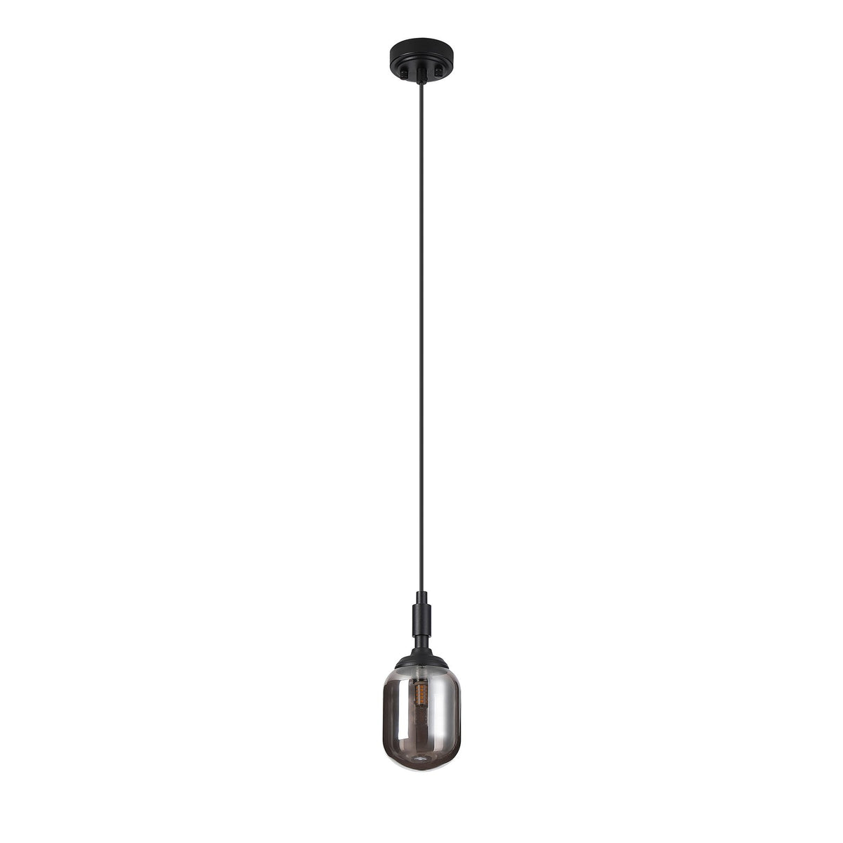 Loughton IP44 Single Drop Pendant in Satin Black with Smooth Tubular Glass Smoked Diffuser