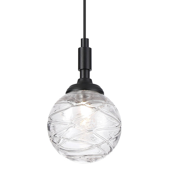 Loughton IP44 Single Drop Pendant in Satin Black with Dune Effect Round Glass Clear Diffuser