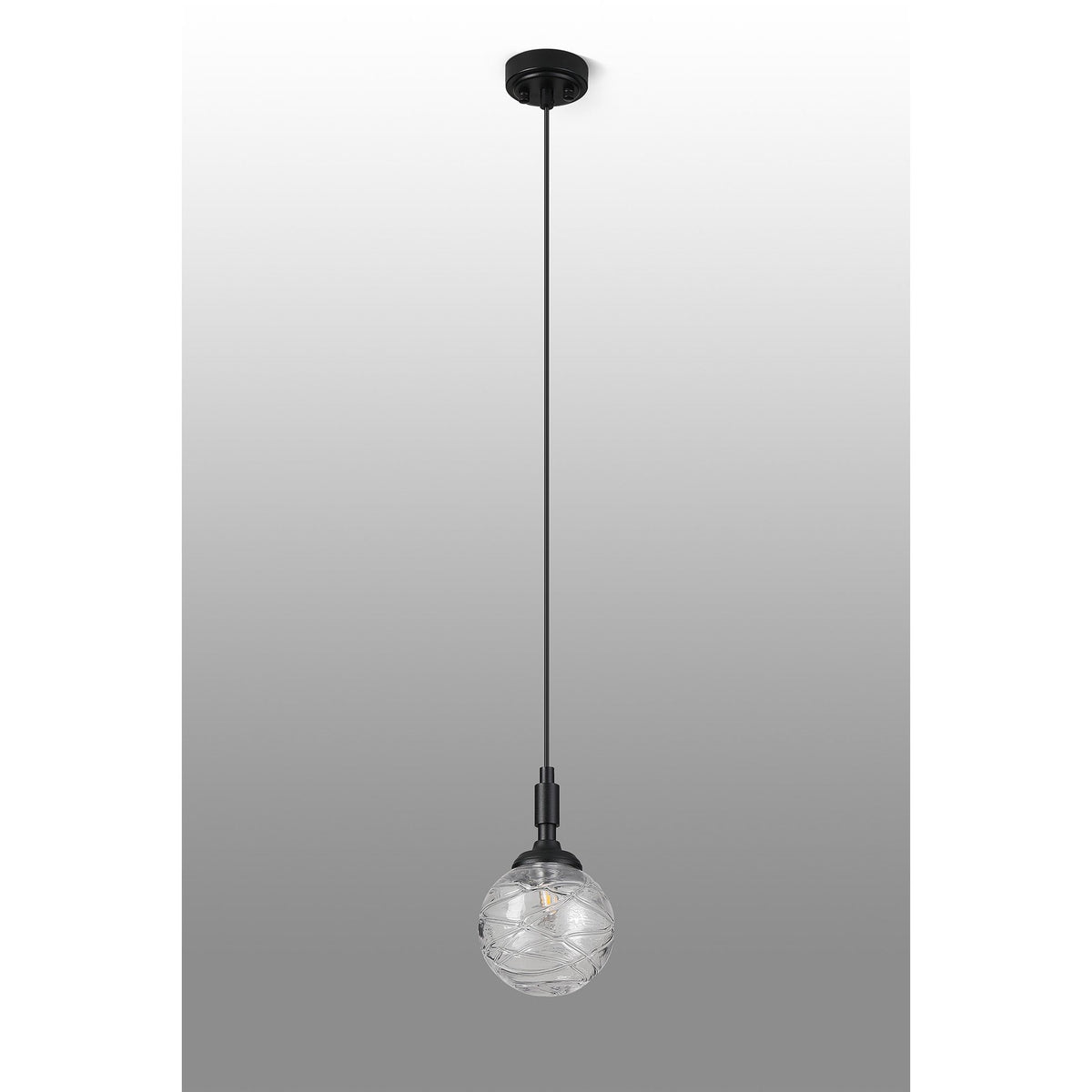 Loughton IP44 Single Drop Pendant in Satin Black with Dune Effect Round Glass Clear Diffuser