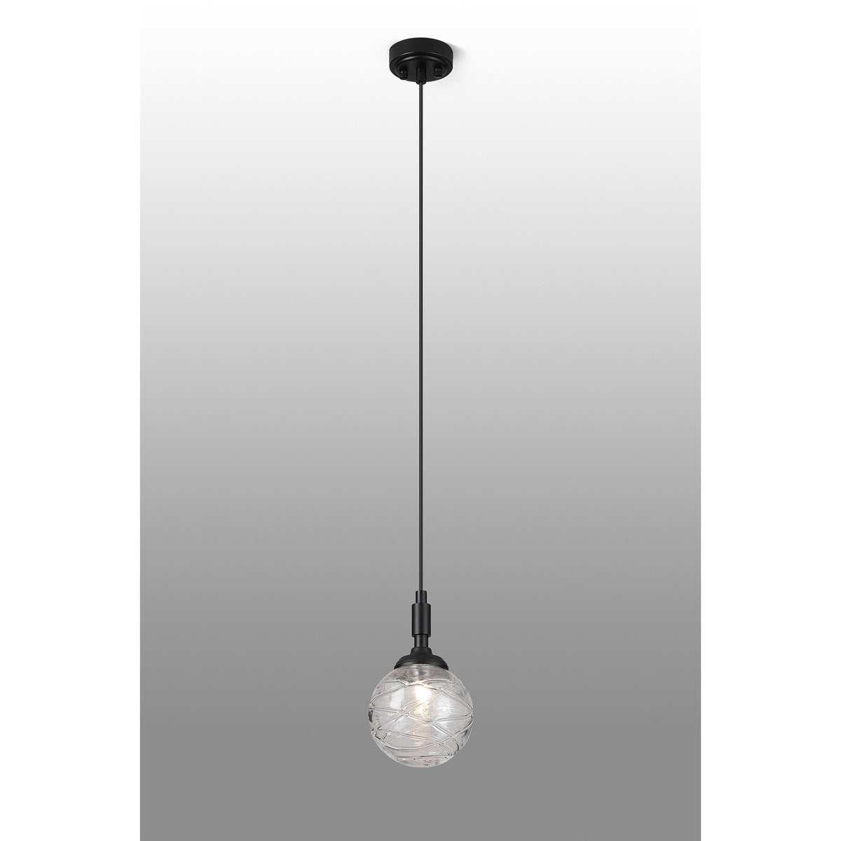 Loughton IP44 Single Drop Pendant in Satin Black with Dune Effect Round Glass Clear Diffuser