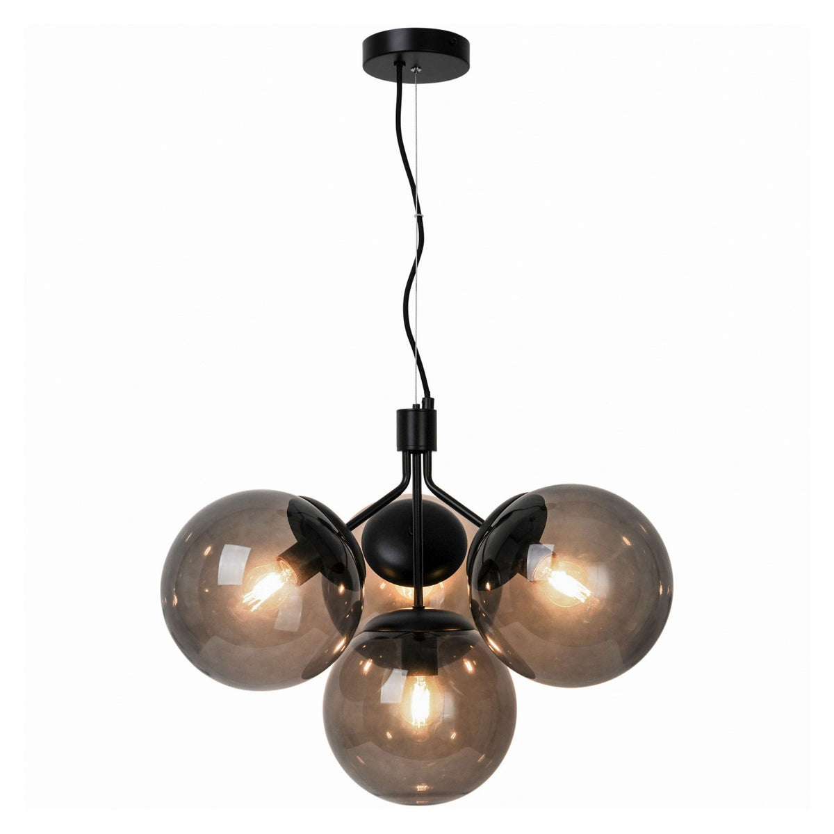 Ivona 4 Light Pendant In Black with Smoked Glass Shades