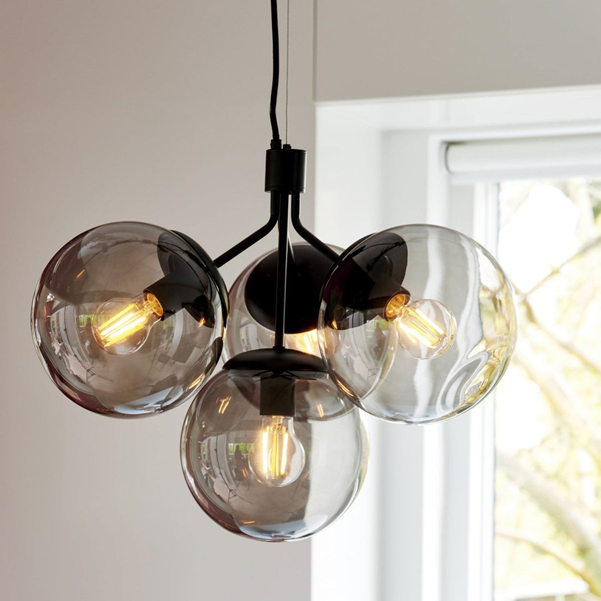 Ivona 4 Light Pendant In Black with Smoked Glass Shades