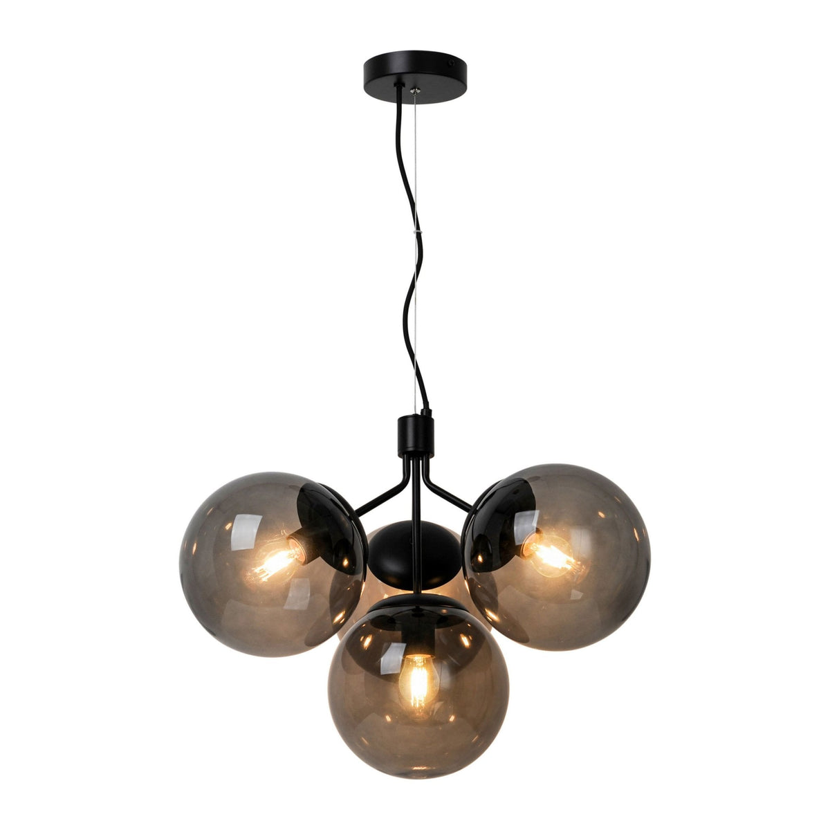 Ivona 4 Light Pendant In Black with Smoked Glass Shades