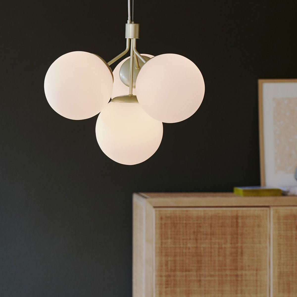 Ivona 4 Light Pendant In Brass with Opal Glass Shades