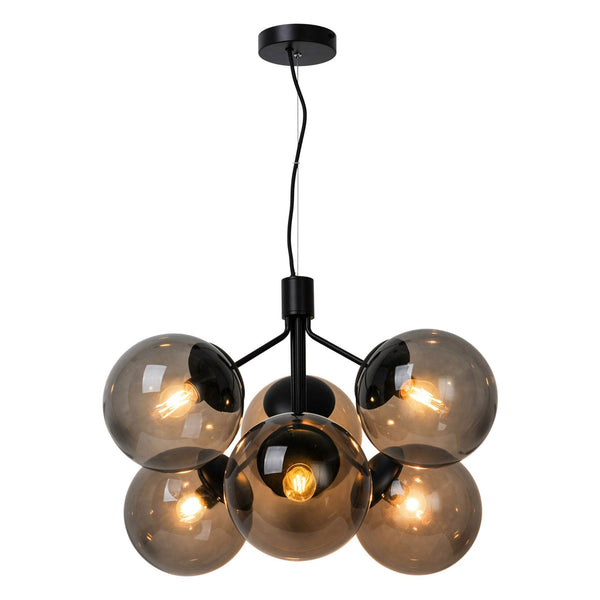 Ivona 6 Light Pendant In Black with Smoked Glass Shades