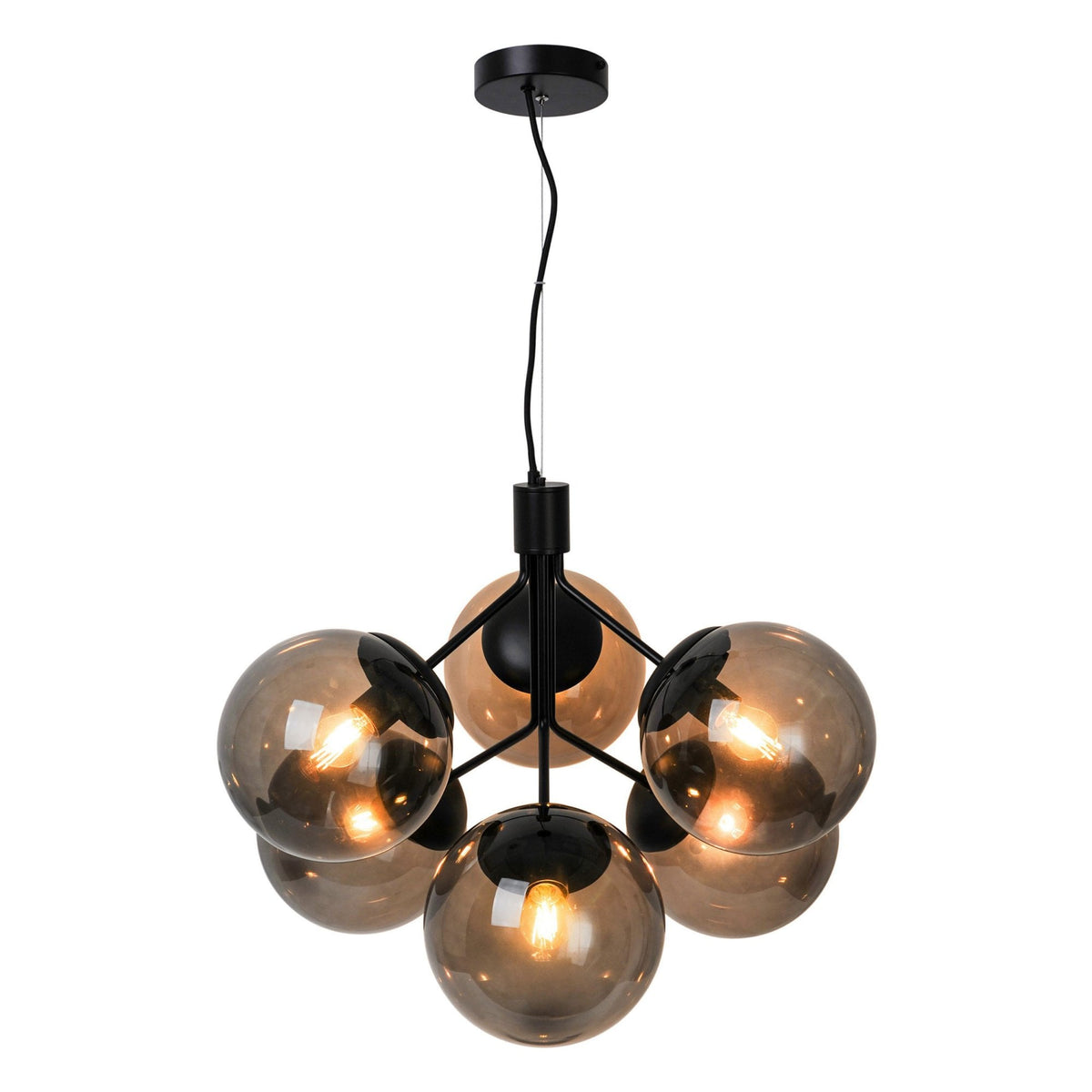 Ivona 6 Light Pendant In Black with Smoked Glass Shades