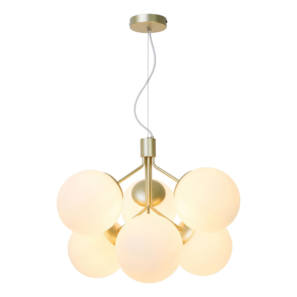 Ivona 6 Light Pendant In Brass with Opal Glass Shades