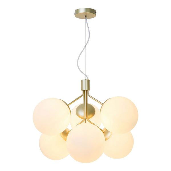 Ivona 6 Light Pendant In Brass with Opal Glass Shades
