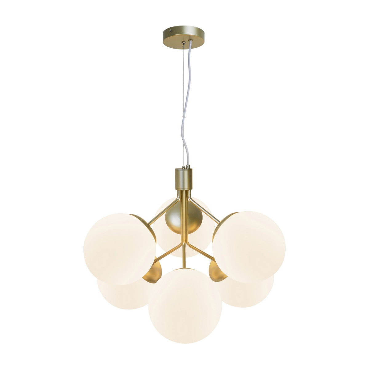 Ivona 6 Light Pendant In Brass with Opal Glass Shades
