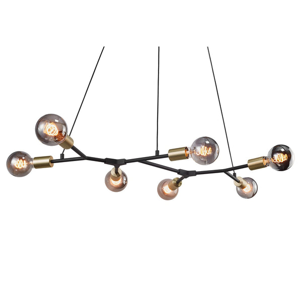 Josefine 7 Light Industrial Style Pendant in Black with Brass Detail