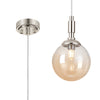 Loughton IP44 Single Drop Pendant in Polished Nickel with Smooth Round Glass Amber Diffuser