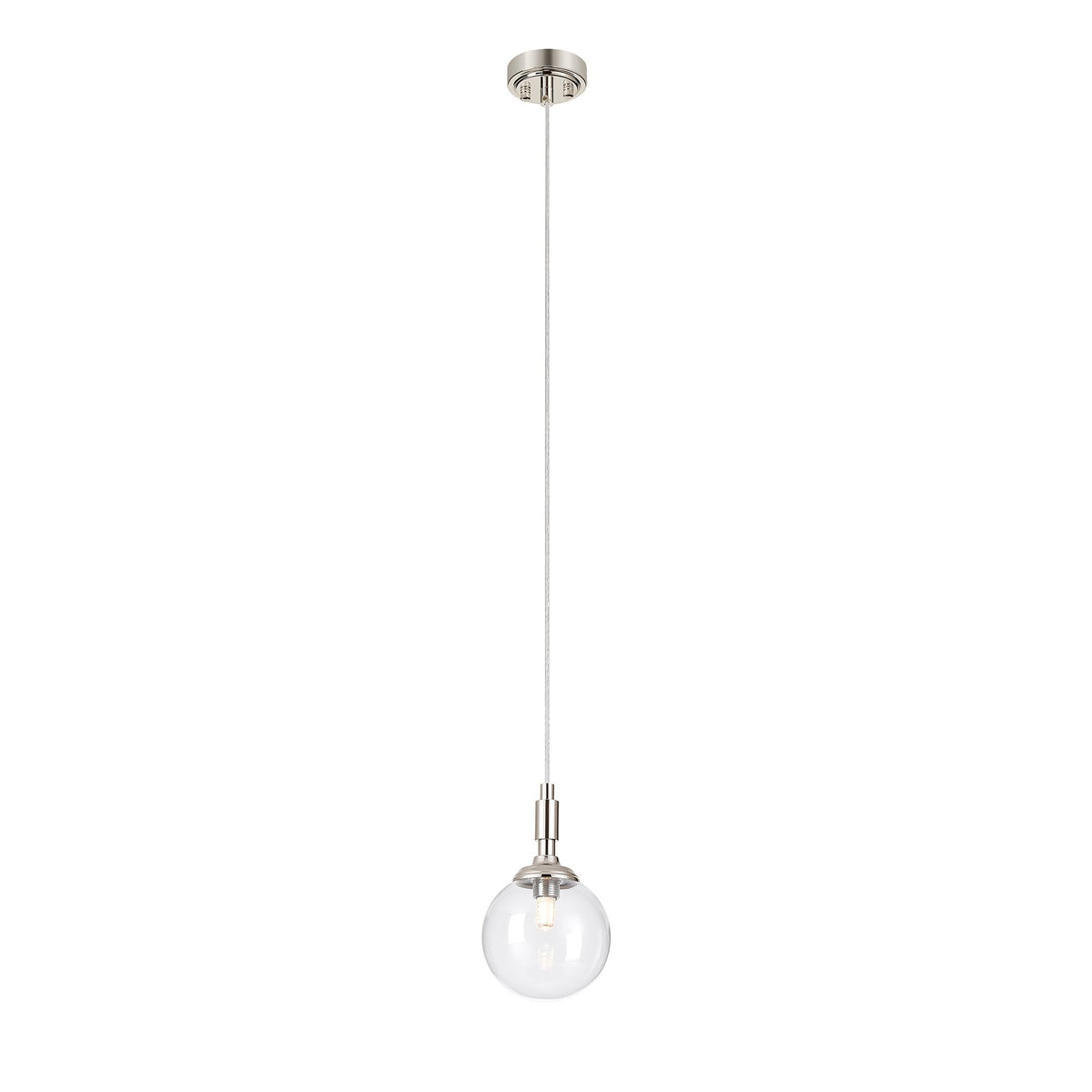 Loughton IP44 Single Drop Pendant in Polished Nickel with Smooth Round Glass Clear Diffuser