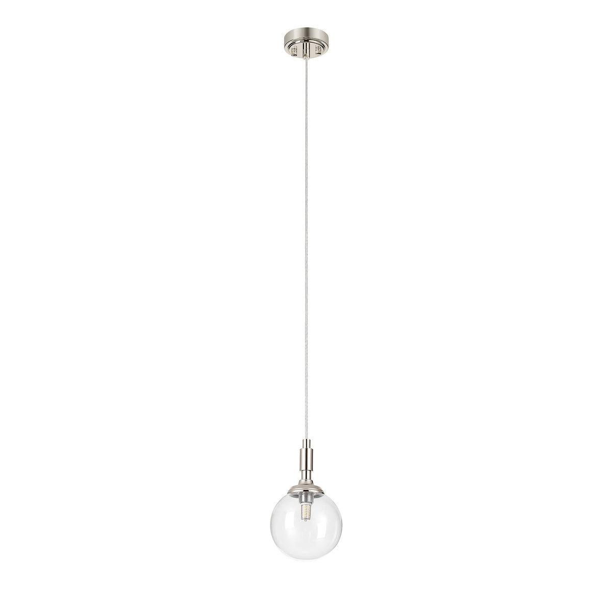 Loughton IP44 Single Drop Pendant in Polished Nickel with Smooth Round Glass Clear Diffuser