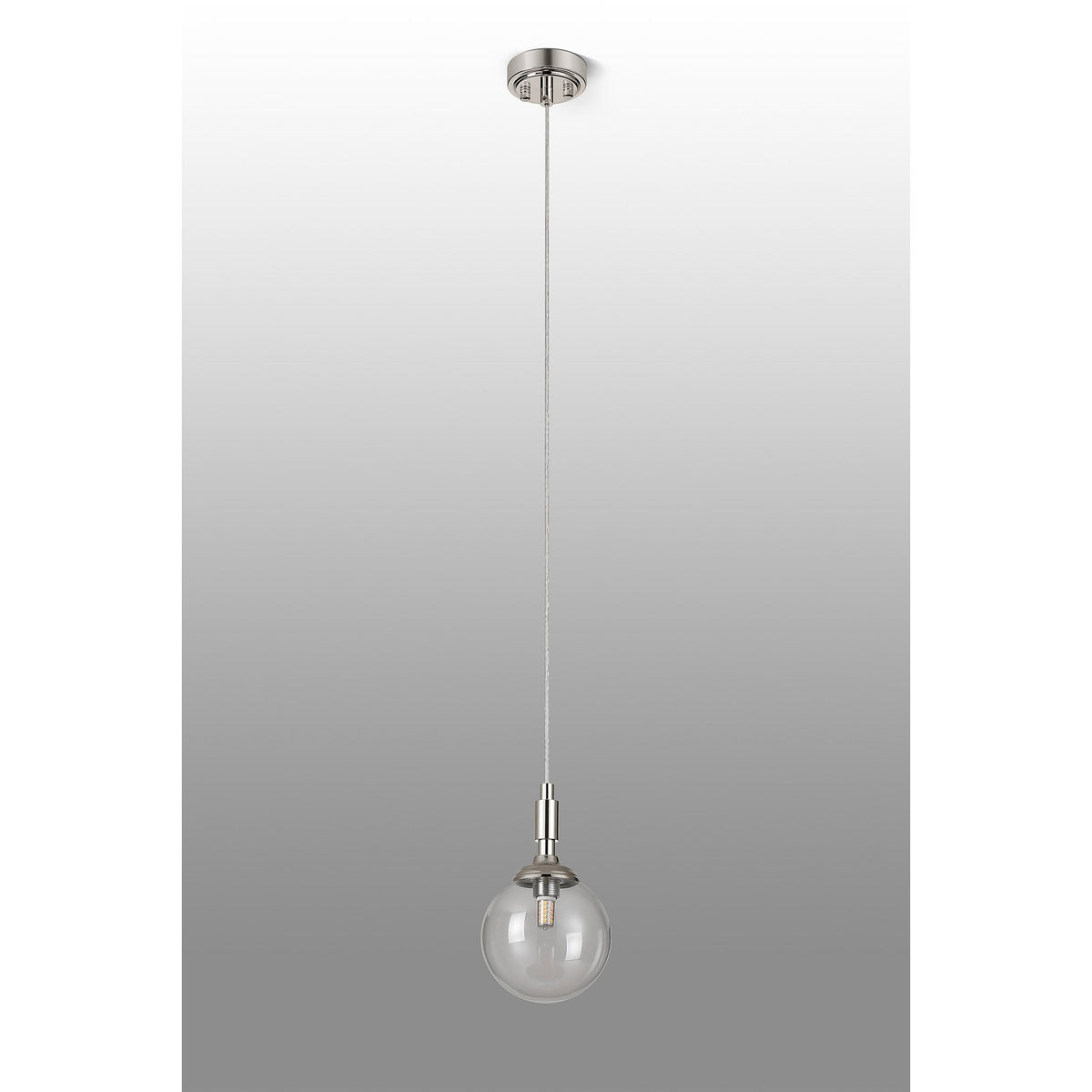 Loughton IP44 Single Drop Pendant in Polished Nickel with Smooth Round Glass Clear Diffuser