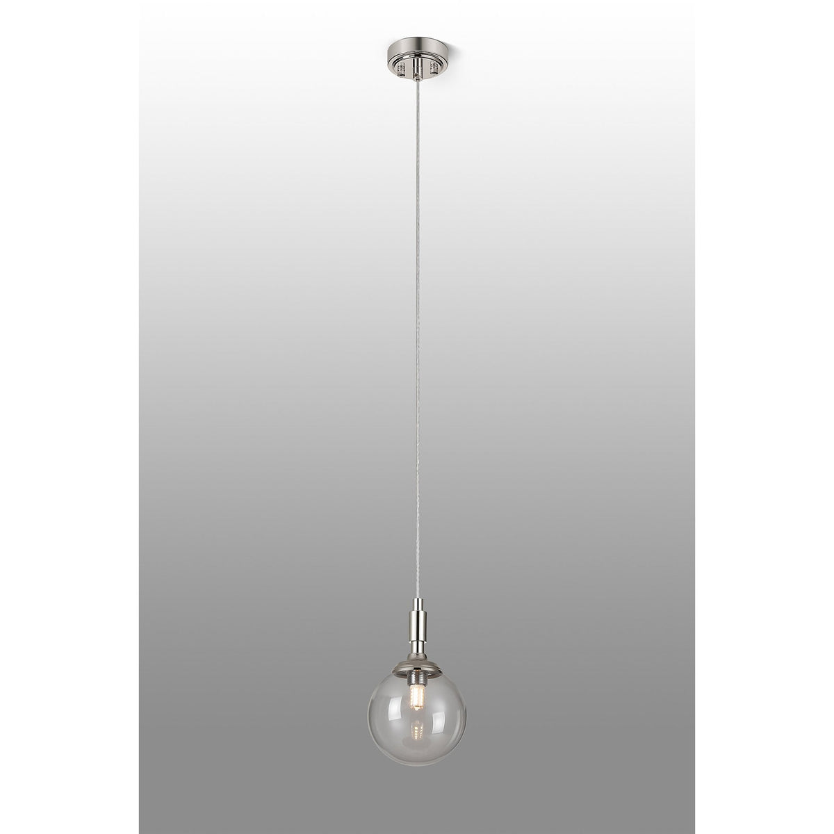Loughton IP44 Single Drop Pendant in Polished Nickel with Smooth Round Glass Clear Diffuser
