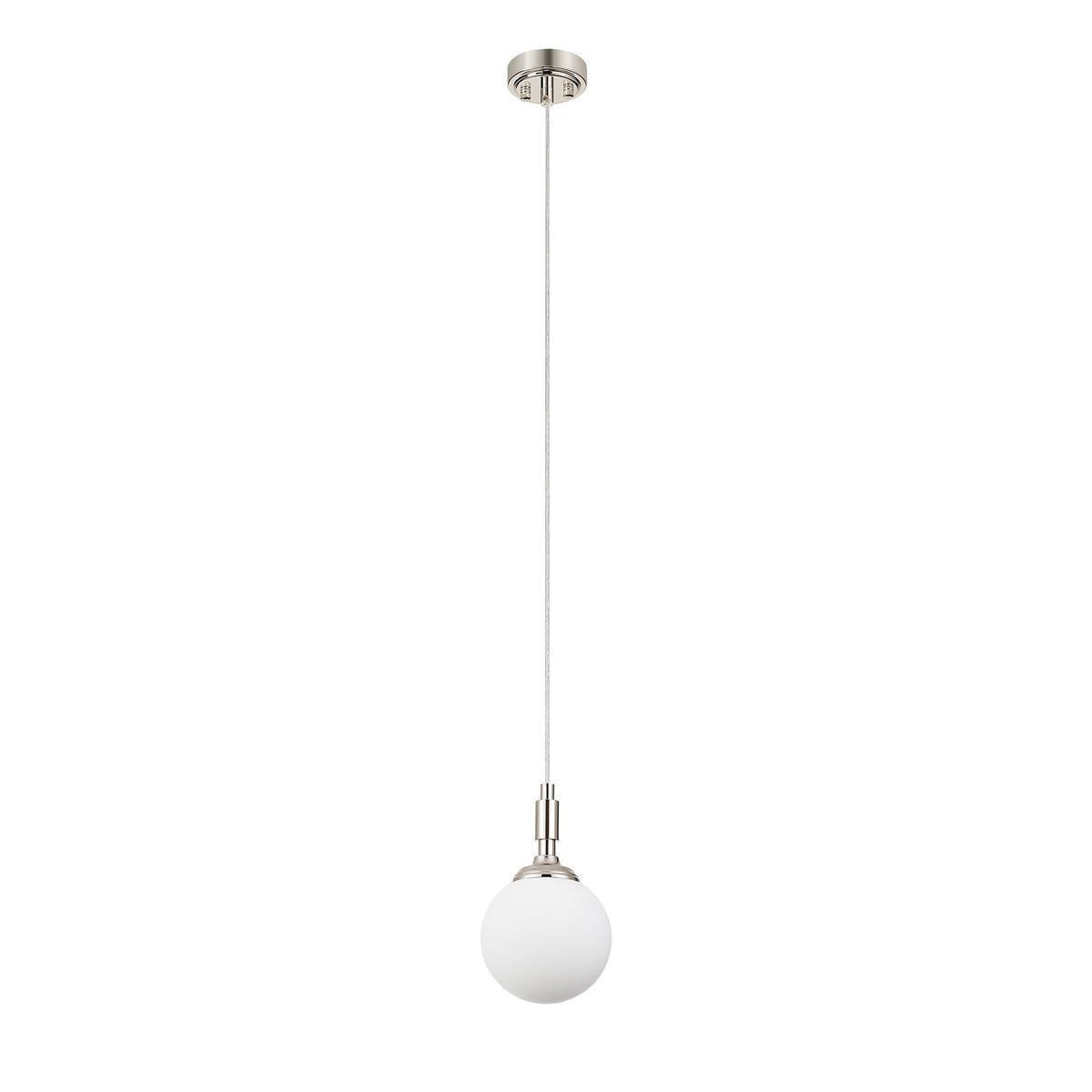 Loughton IP44 Single Drop Pendant in Polished Nickel with Smooth Round Glass Opal Diffuser