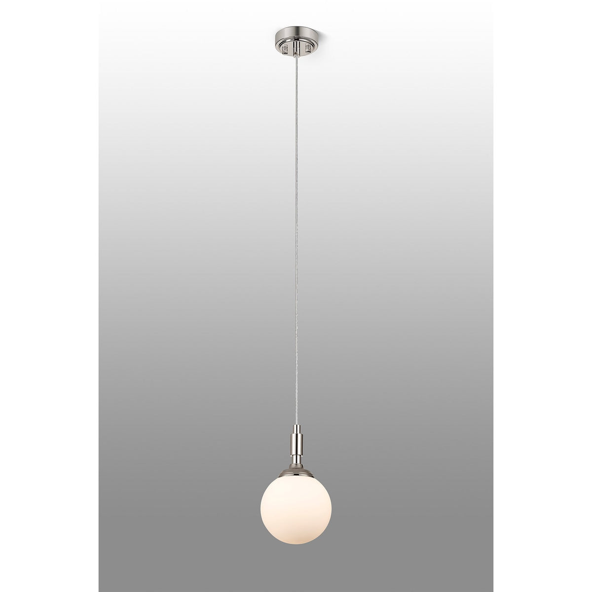 Loughton IP44 Single Drop Pendant in Polished Nickel with Smooth Round Glass Opal Diffuser