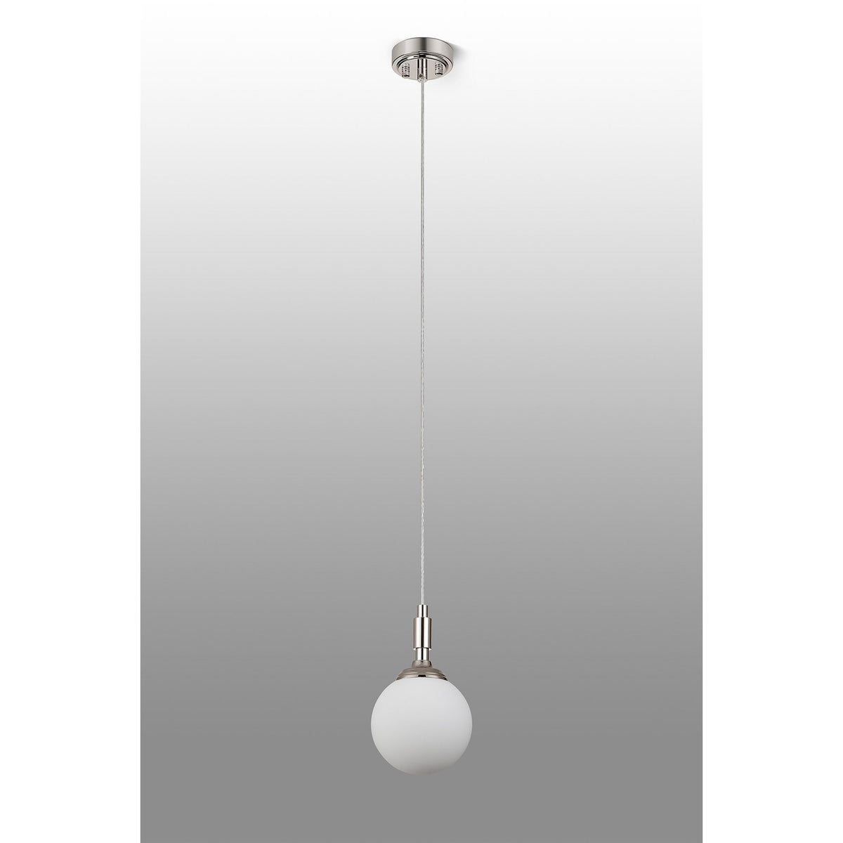 Loughton IP44 Single Drop Pendant in Polished Nickel with Smooth Round Glass Opal Diffuser