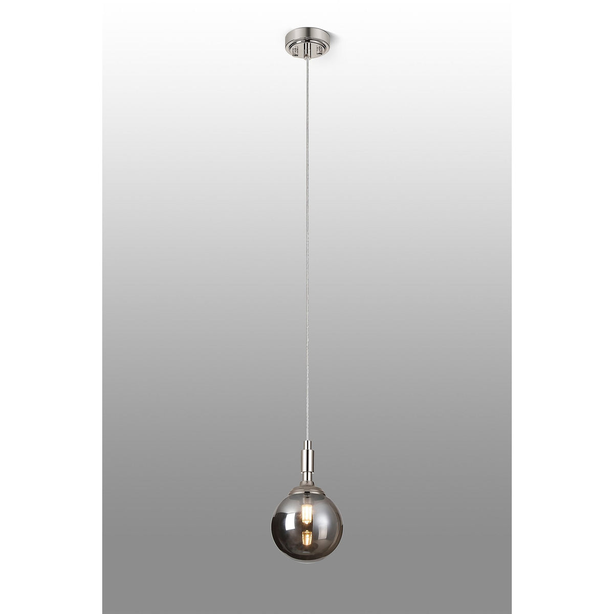 Loughton IP44 Single Drop Pendant in Polished Nickel with Smooth Round Glass Smoked Diffuser