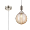 Loughton IP44 Single Drop Pendant in Polished Nickel with Ribbed Round Glass Amber Diffuser