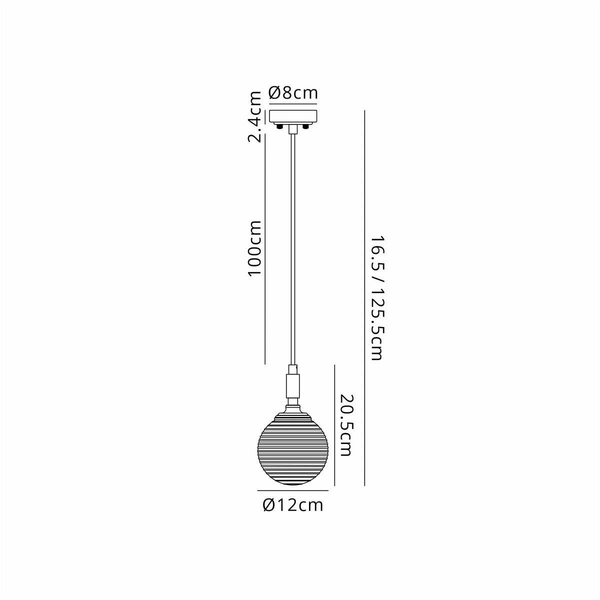 Loughton IP44 Single Drop Pendant in Polished Nickel with Ribbed Round Glass Clear Diffuser