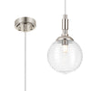 Loughton IP44 Single Drop Pendant in Polished Nickel with Ribbed Round Glass Clear Diffuser