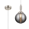 Loughton IP44 Single Drop Pendant in Polished Nickel with Ribbed Round Glass Smoked Diffuser