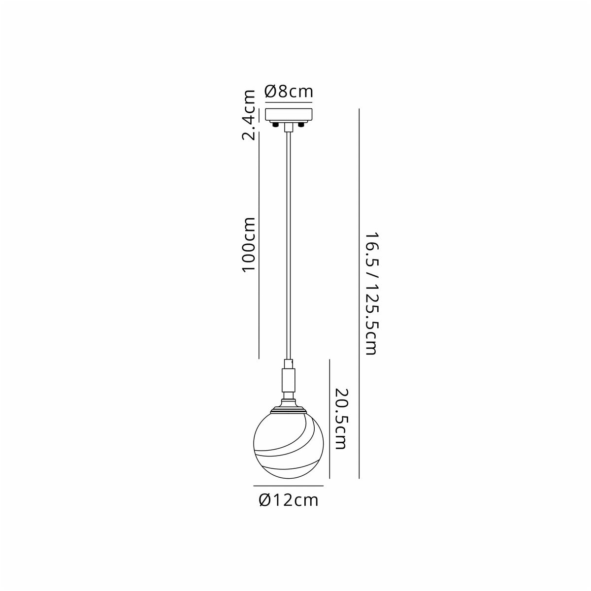 Loughton IP44 Single Drop Pendant in Polished Nickel with Round Glass Brown & White Marble Effect Diffuser