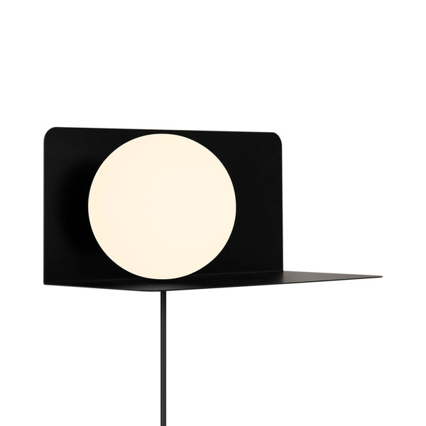 Lilibeth Shelf Plugged Wall Light In Black with Opal Glass Shade