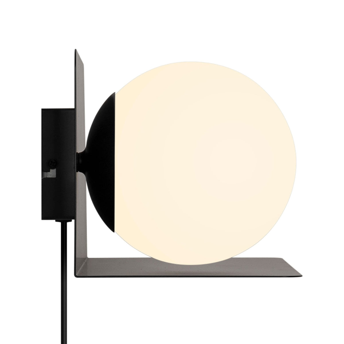 Lilibeth Shelf Plugged Wall Light In Black with Opal Glass Shade