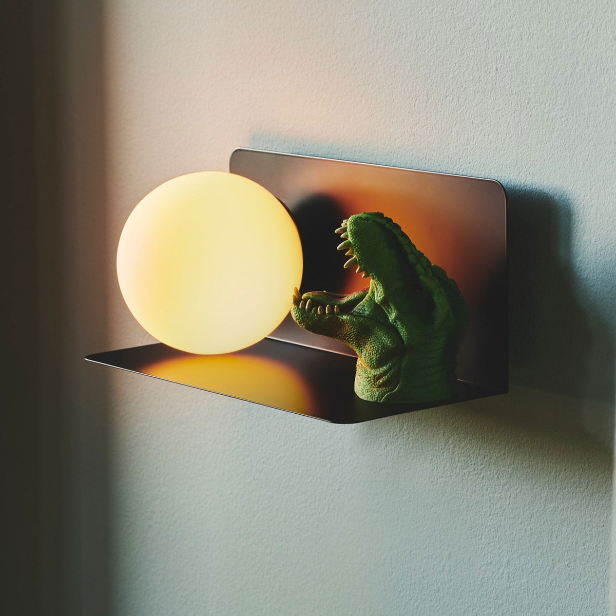 Lilibeth Shelf Plugged Wall Light In Black with Opal Glass Shade