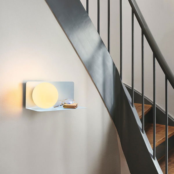 Lilibeth Shelf Plugged Wall Light In Blue with Opal Glass Shade