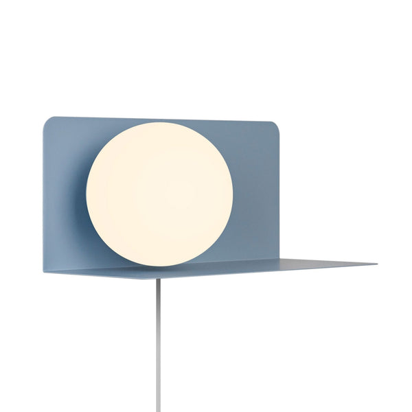 Lilibeth Shelf Plugged Wall Light In Blue with Opal Glass Shade
