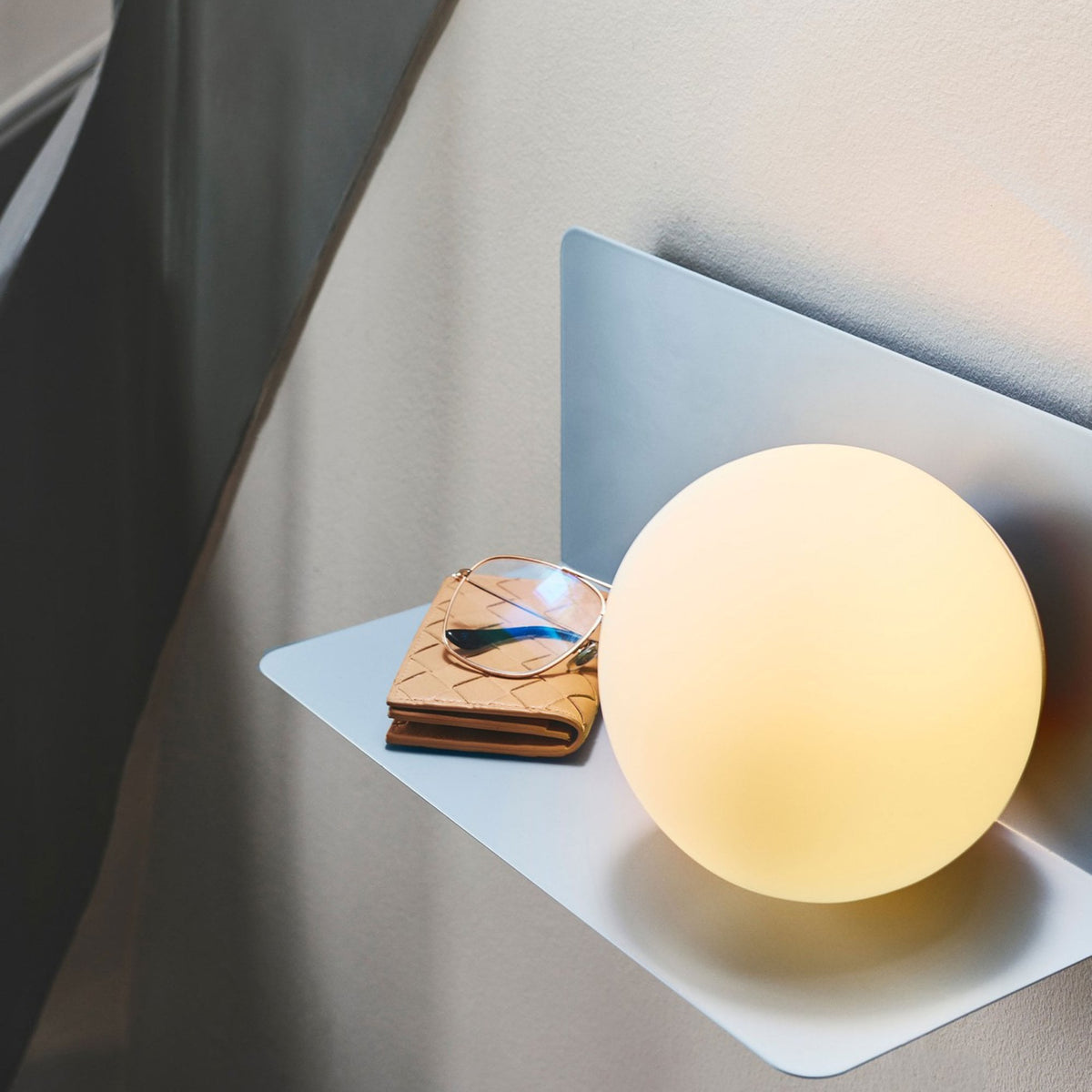 Lilibeth Shelf Plugged Wall Light In Blue with Opal Glass Shade