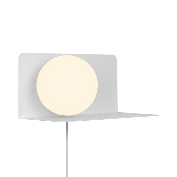 Lilibeth Shelf Plugged Wall Light In White with Opal Glass Shade