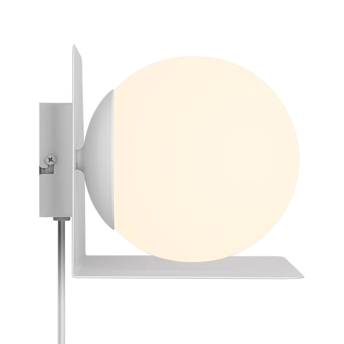 Lilibeth Shelf Plugged Wall Light In White with Opal Glass Shade