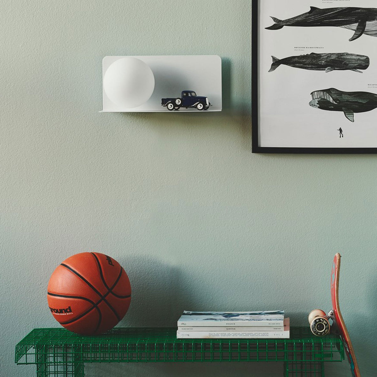 Lilibeth Shelf Plugged Wall Light In White with Opal Glass Shade