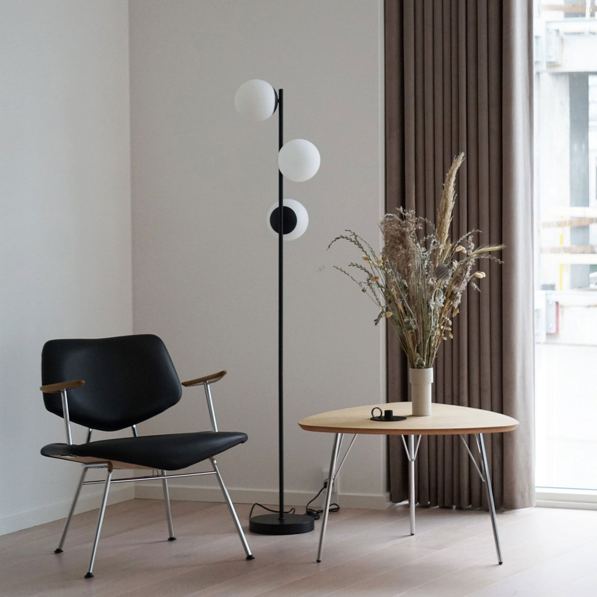 Lilly Floor Lamp In Black with Opal Glass Shades