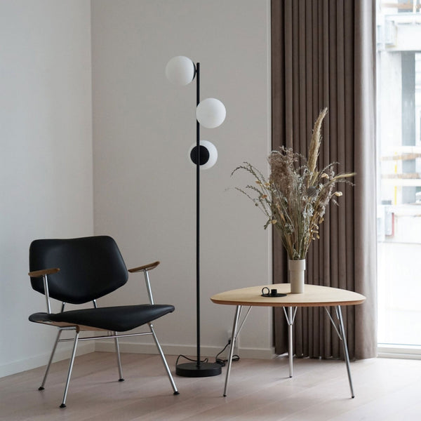 Lilly Floor Lamp In Black with Opal Glass Shades