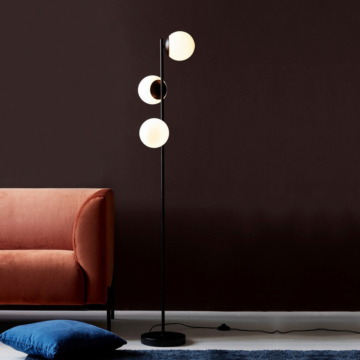 Lilly Floor Lamp In Black with Opal Glass Shades