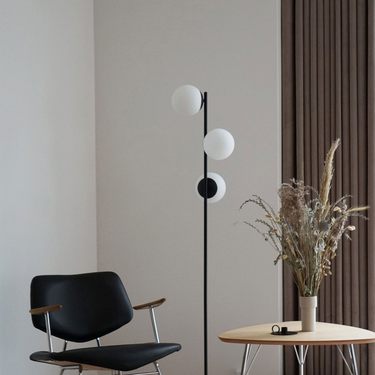 Lilly Floor Lamp In Black with Opal Glass Shades