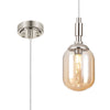 Loughton IP44 Single Drop Pendant in Polished Nickel with Smooth Tubular Glass Amber Diffuser
