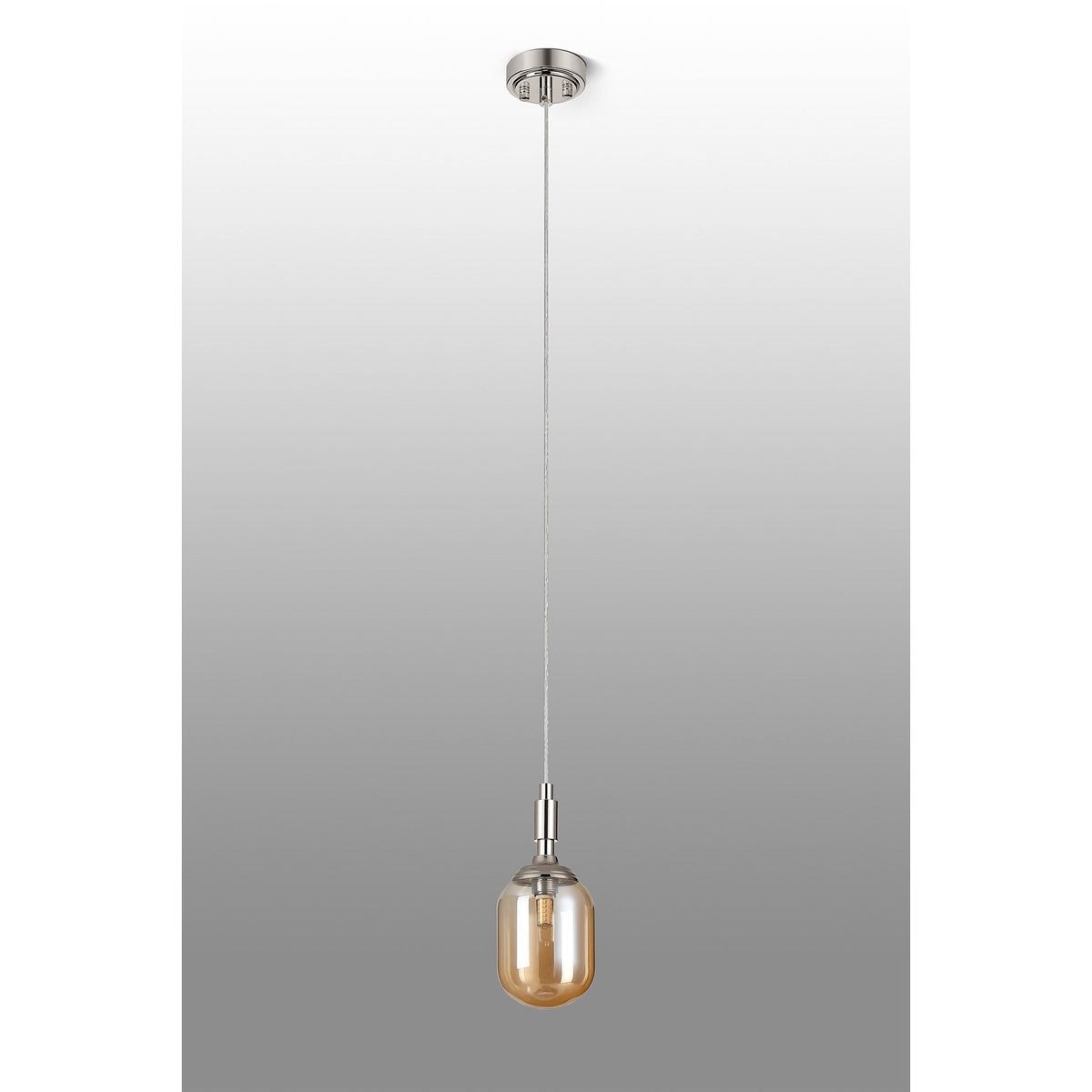 Loughton IP44 Single Drop Pendant in Polished Nickel with Smooth Tubular Glass Amber Diffuser