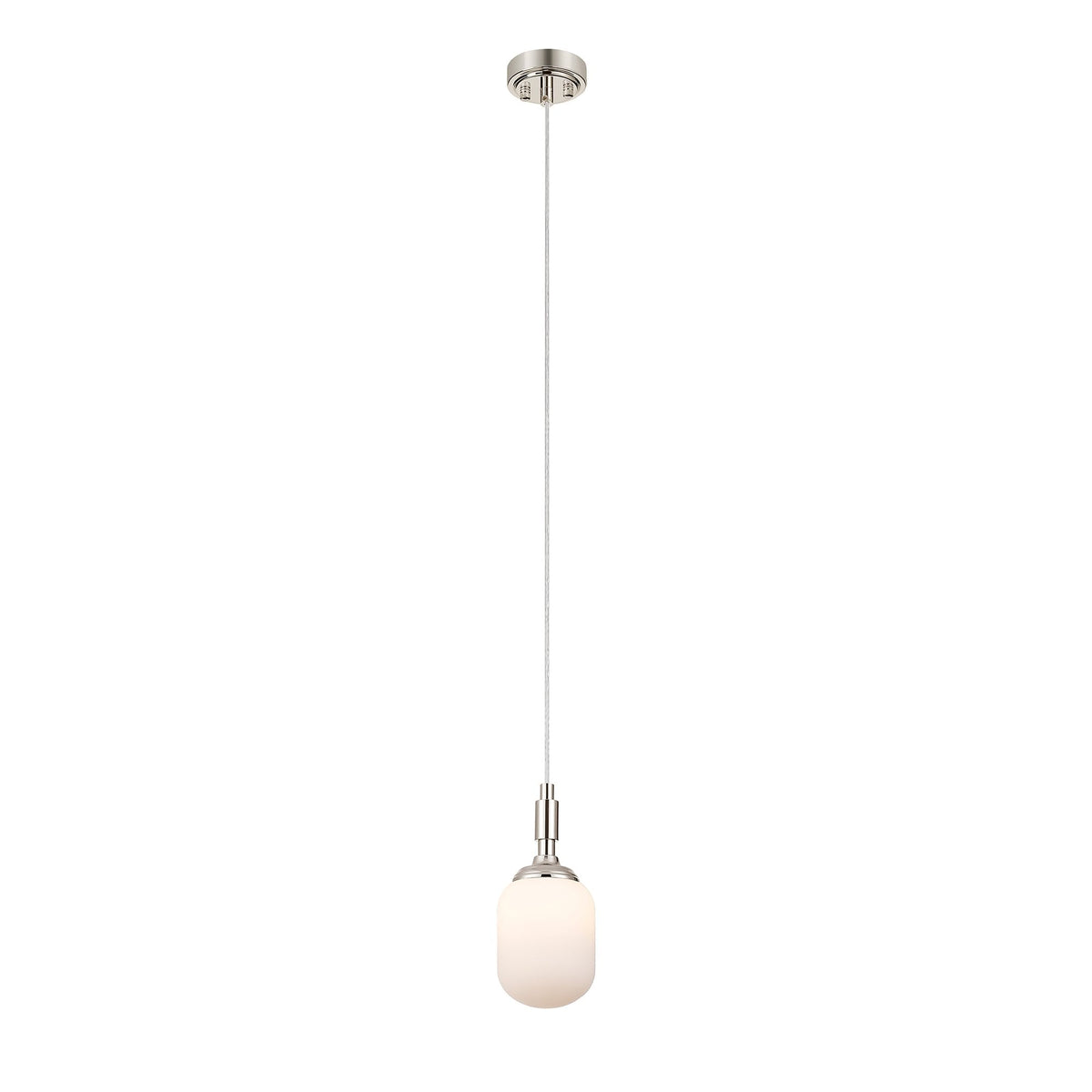 Loughton IP44 Single Drop Pendant in Polished Nickel with Smooth Tubular Glass Opal Diffuser